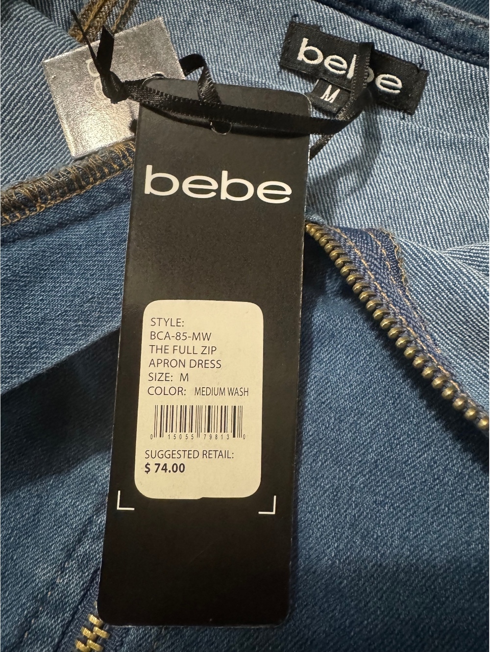 NWT bebe Full Zip Apron Denim Dress Medium Wash Women’s M - Picture 5 of 5